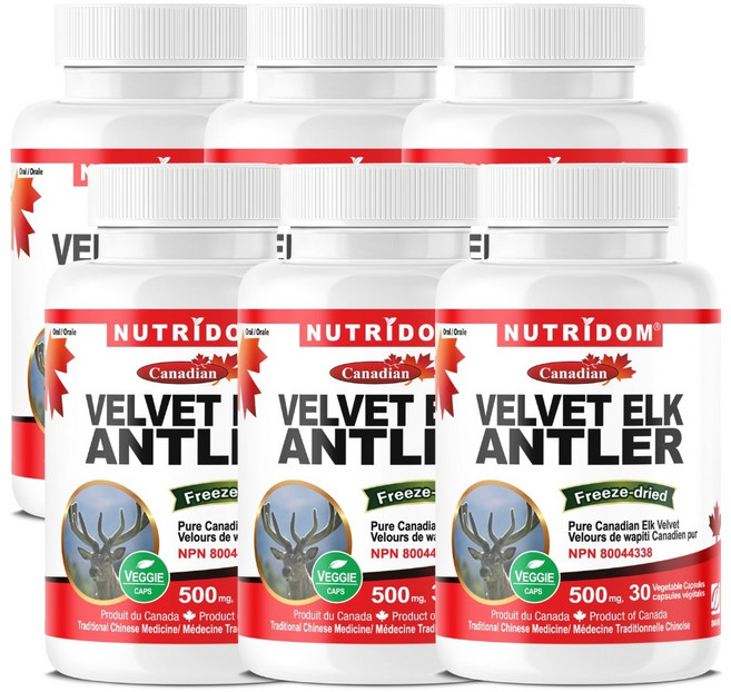 뉴트리돔 캐나다산 녹용 500mg 30캡슐 동결건조 Velvet Elk Antler 캐나다 직구, 6개, 30정