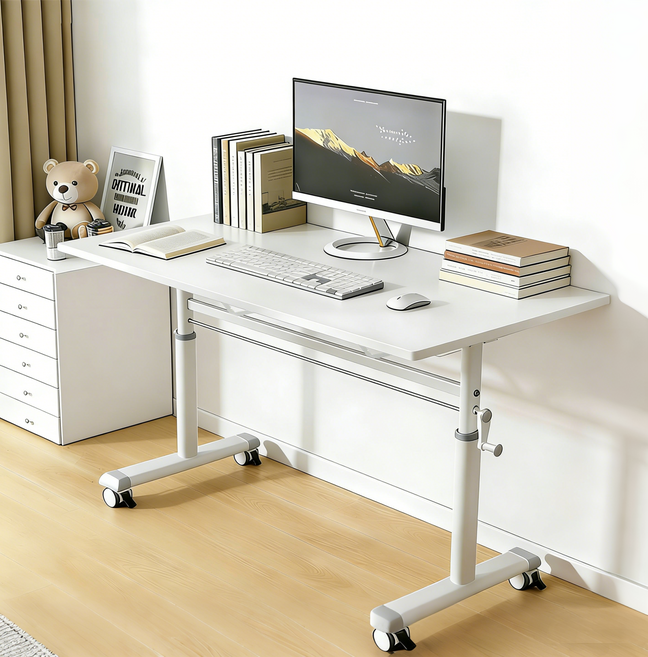 수동 높이조절 모션데스크 이동식 컴퓨터 책상 W01, 흰색