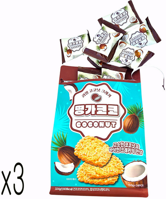 새마원 리얼 명가코코 코코넛 크래커 324g 비스킷 과자 개별포장 비스켓 쿠키, 3개