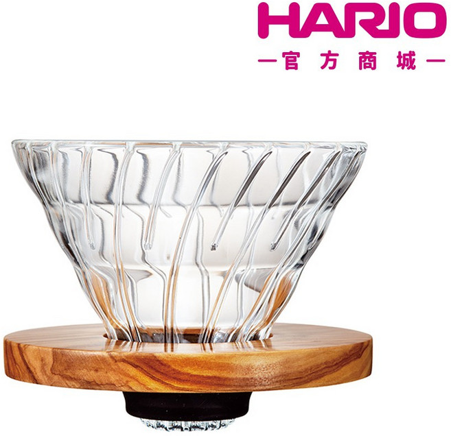 HARIO V60 旋風玻璃濾杯 VDG-01B, 1個, VDG-02-OV 橄欖木玻璃濾杯