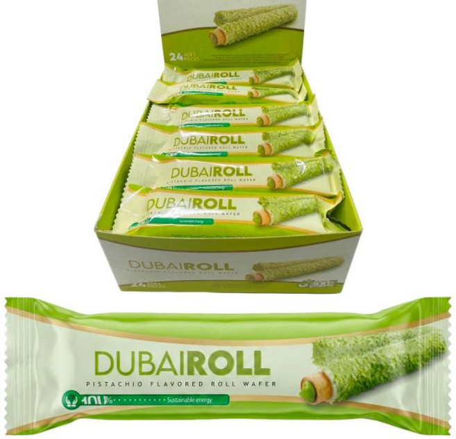 UNIQBITE 쿠키 과자 유니크바이트 두바이 웨이퍼 롤 피스타치오 크림 필링 화이트 초콜릿 코팅 24개입 x 0.63온스