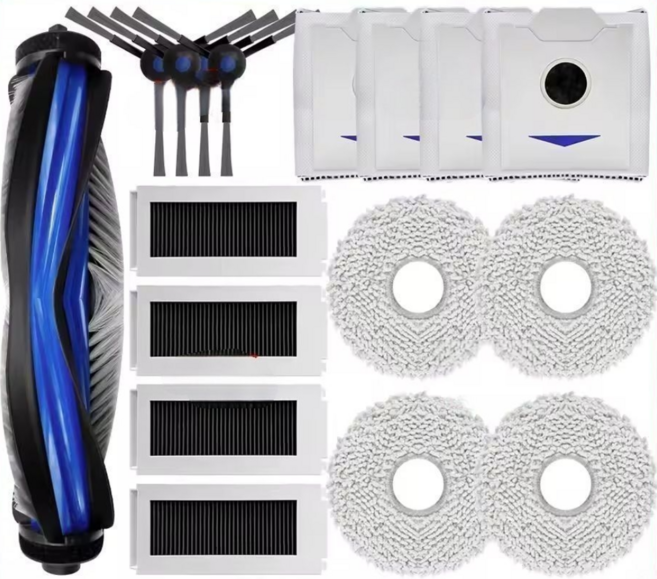 비브랜드 호환 에코백스 N30 프로 옴니 더스트백 물걸레 필터 메인브러시 사이드 소모품, 1세트, 17pcs