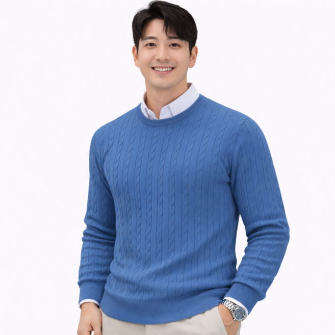 YEON HOME 남성 모달 니트 긴팔 스탠다드 꽈배기