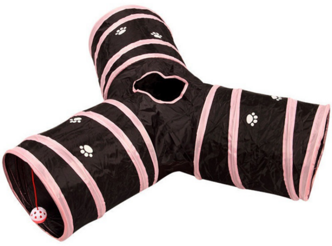 바스락 캣터널 고양이 터널 하우스 숨숨집 놀이터 동굴 자동 장난감 매트 3구 대형, 핑크, 1개