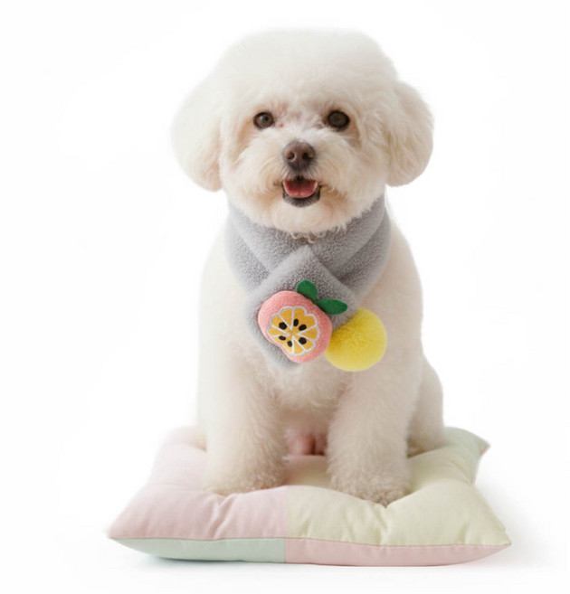 견행묘행 강아지 목도리 겨울 퍼 스카프, 1개, 그레이