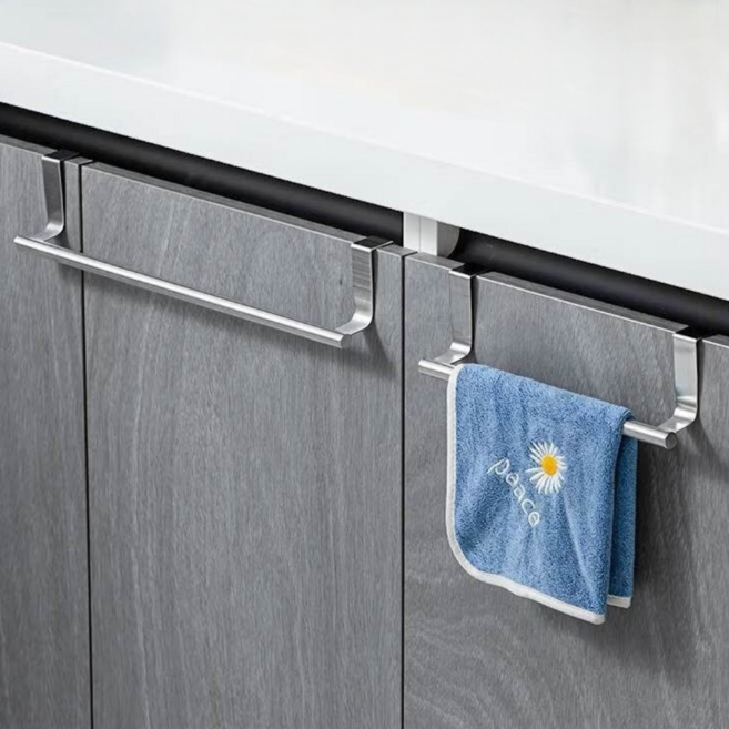 하루꾹 씽크대 주방 행주걸이 수건 앞치마 다용도 스텐걸이 소형+대형, 1세트, 실버