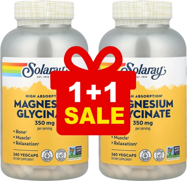 [1+1] 솔라레이 글리시네이트 마그네슘 High Absorption 350mg 식물성 캡슐 240정 / 해외직구 미국정품, 2개 - 쿠팡