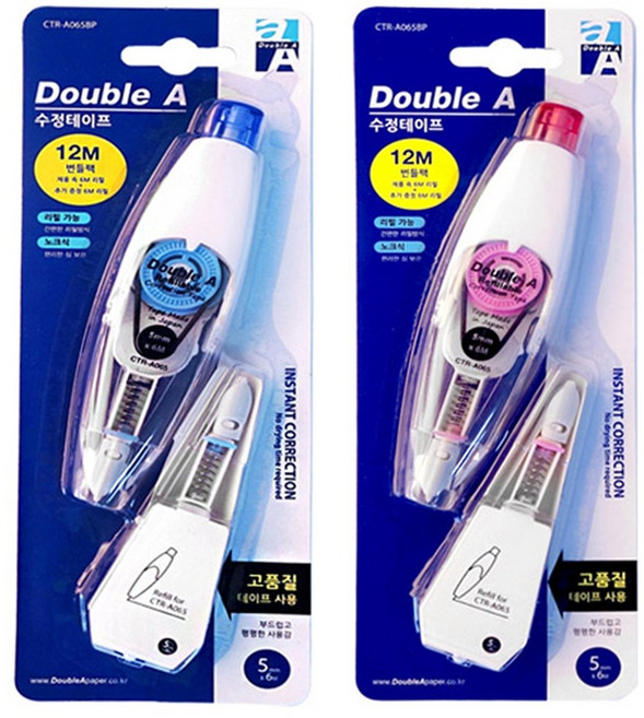 더블에이 노크식 수정테이프 본품+리필 세트 번들팩, 랜덤색상 2개