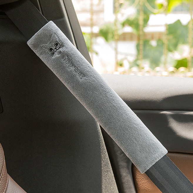 해즈잇 자동차 롱타입 안전벨트 어깨 패드 캐릭터 자수 30cm, 1개, 그레이