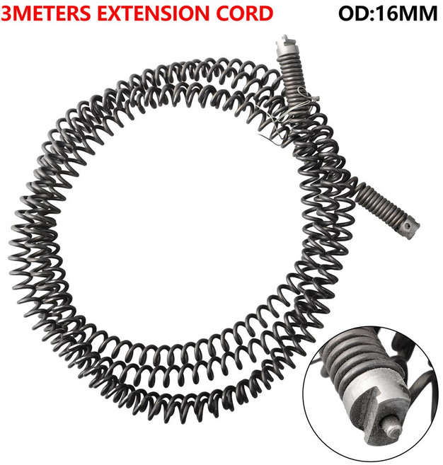 파이프 라인 준설 도구 3/2/1M 스프링 전기 드릴 커넥터 16mm 드레인 클리너 홈 DIY 막힘 문제, C 3M cord, C 3M cord
