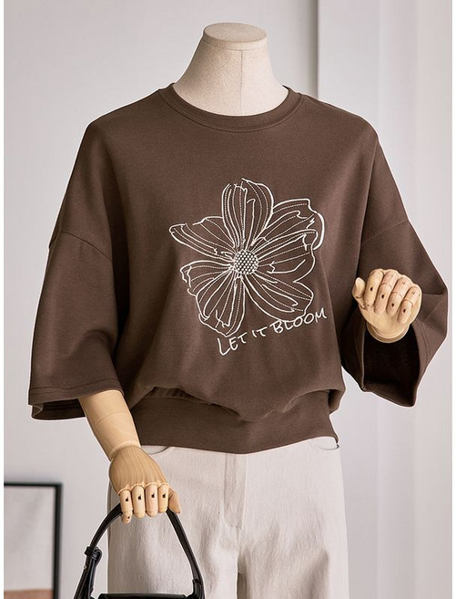 커스텀에이블 플라워 자수 7부 맨투맨 티셔츠 T2509TS123C