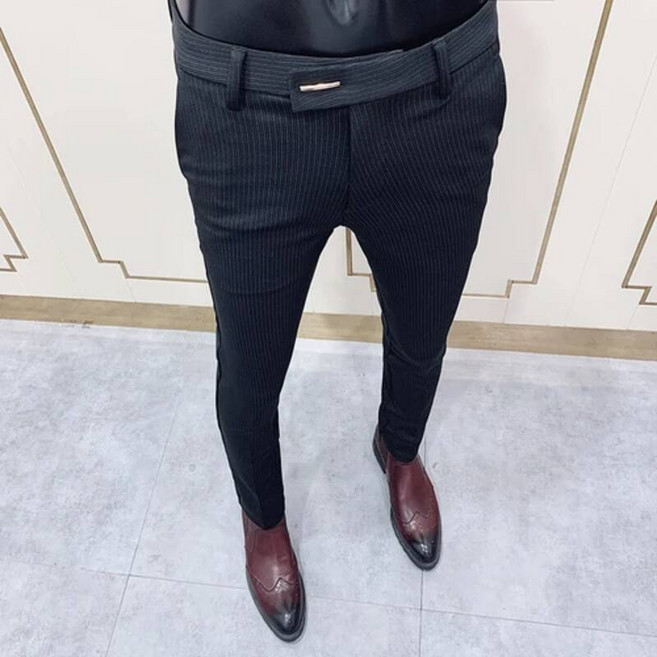 남자 겨울 가을 기지 남성 봄 정장 바지 남성용 스트라이프 스키니 핏 오피스 비즈니스 슬림 드레스 발목 신제품