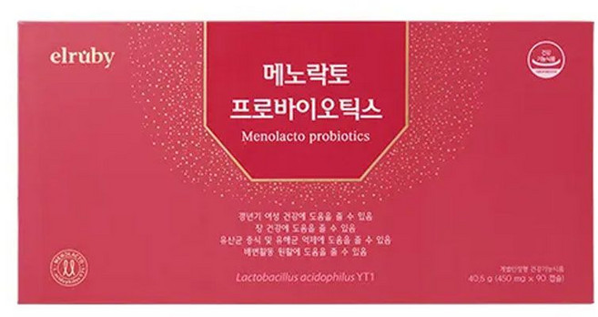박미선 갱년기유산균YT1 엘루비 메노락토 프로바이오틱스 3개월분 90캡슐 1박스, 90정