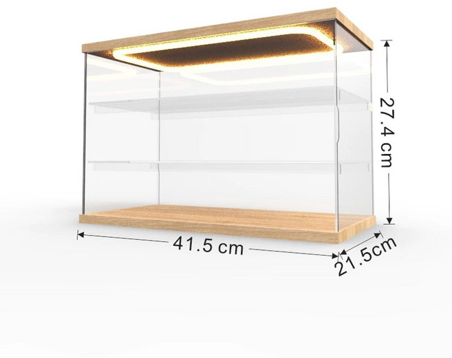 키보드진열대 보관함 선반 전시대 투명 아크릴 우드 원목 LED 조명 방진 먼지보호 3단, 40cm 3겹, 1개