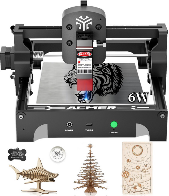 ACMER 휴대용 미니 커팅기 레이저 각인기 조각기 마킹기 나무 금속 유리 가죽 플라스틱 조각 S1 6W, 1개