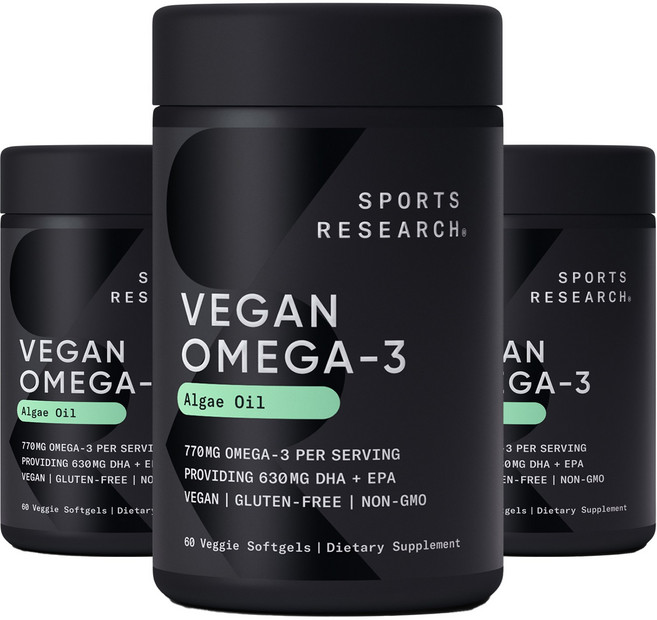 SPORTS RESEARCH Omega-3 DHA EPA藻油素食軟膠囊 630mg, 60顆, 3罐