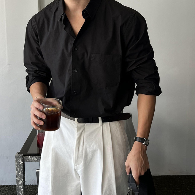 Asure 남자 머슬핏 긴팔셔츠 무지 링클프리 정장 와이셔츠