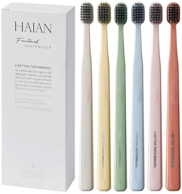 하이안 기능성 칫솔 이중초미세모, 1박스, 6개입