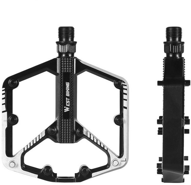 WEST BIKING 알루미늄 합금 MTB 도로 자전거 페달 미끄러지지 않는 평면 페달, 1세트, DU