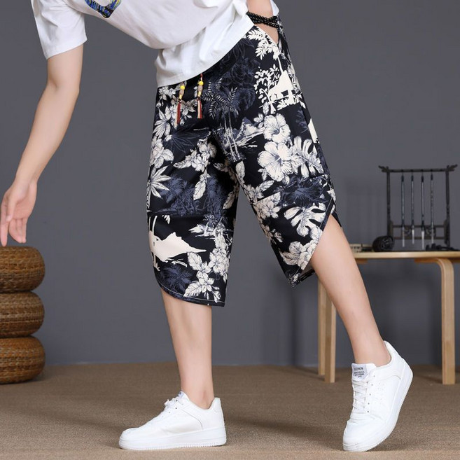 男士印花七分褲 寬鬆直筒休閒短褲