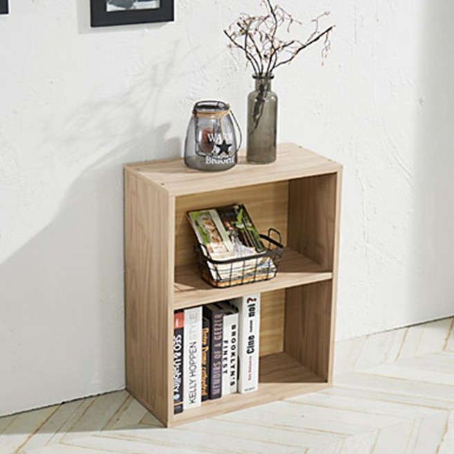 500 낮은 2단 미니 책장 작은 책꽂이 선반 소형 안방, 오크