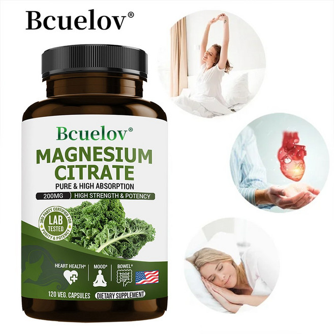 구연산마그네슘 200mg 킬레이트 - 고흡수 심장 뼈 근육 장 기분 수면 보충제, 1개, 60정