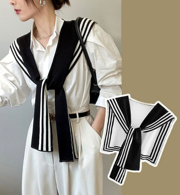 데일리 스트라이프 어깨 니트 숄 케이프 머플러 레이어드 어깨숄 니트 가디건 간절기