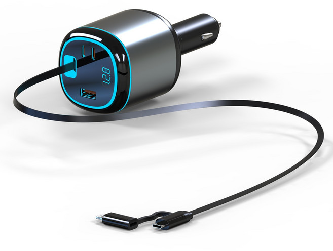 SUNRIVER 차량용 시거잭 릴 타입 초고속 충전기 XC12 96W 타입C 8핀 애플 겸용