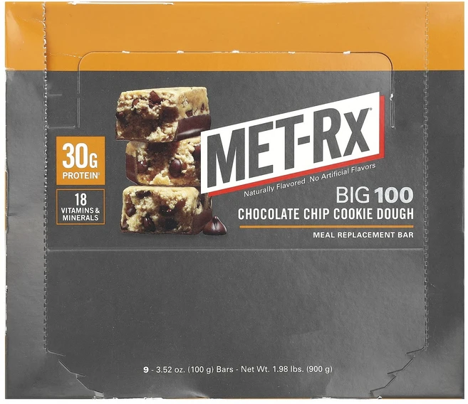지금 곧 품절됩니다 MET-Rx Big 100 식사 대용 바 초콜릿 칩 쿠키 도우 바 9개 각 100g(3.52oz) 서둘러주시면 감사하겠습니다, METRxBig100식사대용바초콜릿칩쿠키도우바9개각10, 100g, 1개 - 쿠팡