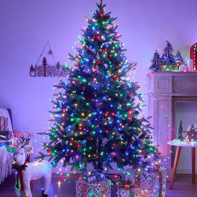 HK.sell 태양광 지네전구 좁쌀전구 리모컨 배터리 표시 8모드변환 정원 줄조명, 블랙 와이어-칼라