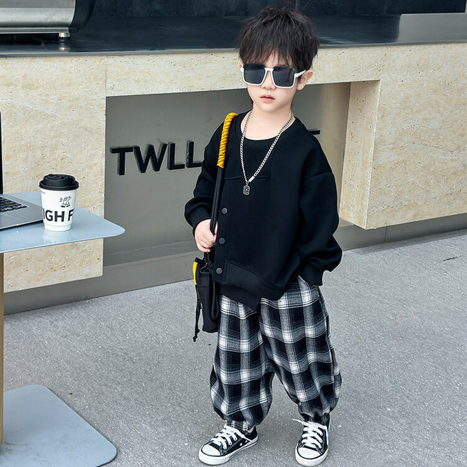 케이유유컴퍼니 키즈남아 맨투맨 체크바지 상하복 등원복