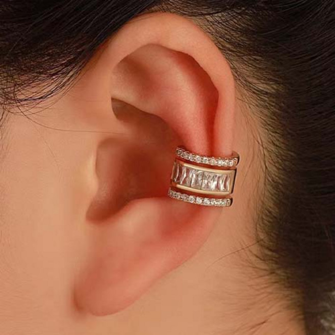 여성 스퀘어 큐빅 볼드 레이어드 이어커프 A1606