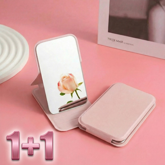 슈나온 1+1 휴대용 접이식 거울, 2개, 핑크