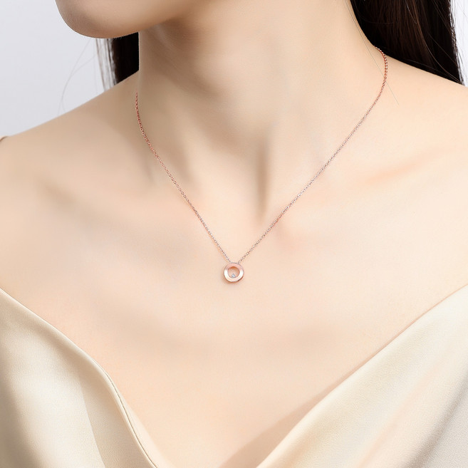 여자 14/18K 골드 심플 원형 다이아 펜던트 목걸이 여자 데일리 고급 스타일