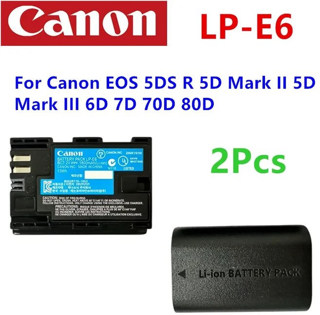 캐논 EOS 5DS R Mark II 6D 7D 카메라용 LP E6 배터리, 1개, 04 LP-E6-2Pcs