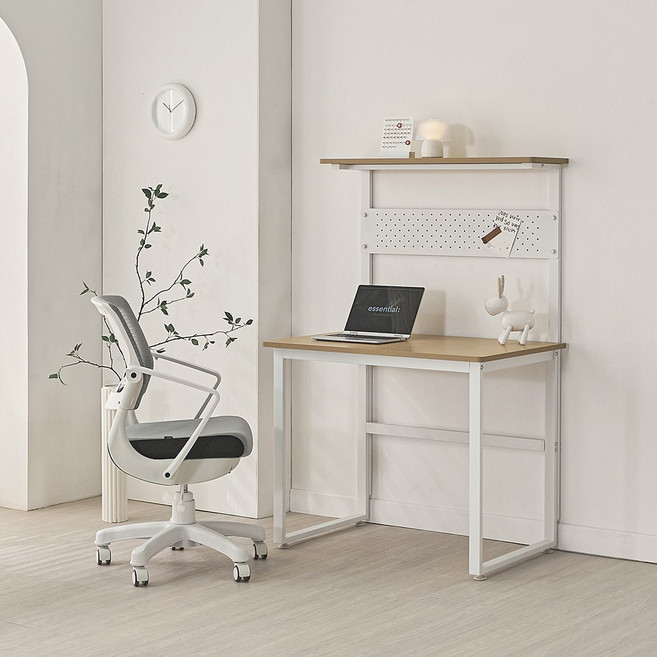 유코스 스카이 E0등급 홈오피스 데스크 컴퓨터 책상 공부 테이블, 스카이 선반 타공보드 데스크, 화이트오크