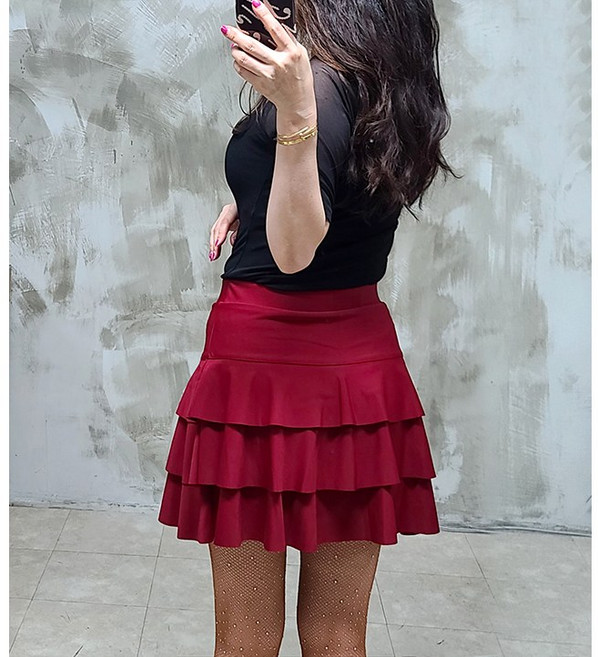 소프 캉캉 스커트 라인댄스복 밸리복 벨리복 방송댄스 줌바 에어로빅 공연 무대 연습, L, 와인