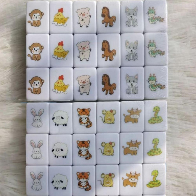 보드게임 마작 세트 세계 국가국기 틱톡, 동물  중형 마작 30mm 96장, 1개