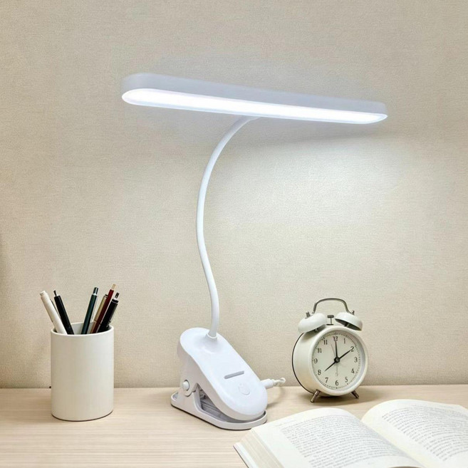 클립형 LED 스탠드 책상 조명 USB 급전, 화이트, 화이트