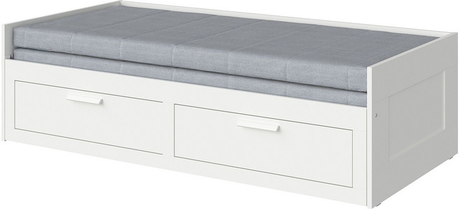 이케아 브림네스 서랍형 데이베드+매트리스2p 화이트/오고트네스 싱글 (단단함), 화이트/오고트네스 단단함