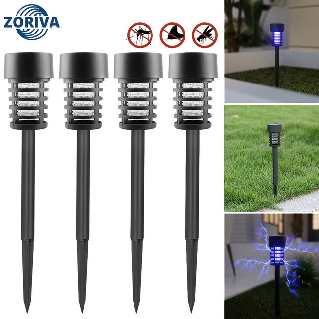 Zoriva 태양열 블루라이트 포충기 실외용 스탠드형 무선 설치 태양광 led 잔디등 농장 캠핑 정원 마당용, T14-블랙