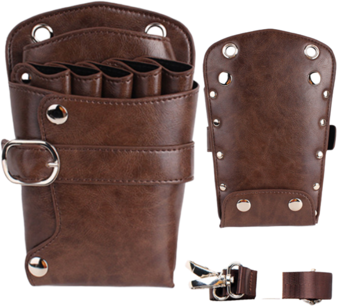 프라홈 헤어디자이너 스텝 미용사가위집 크로스백 가방, 5포켓, 1개, 브라운