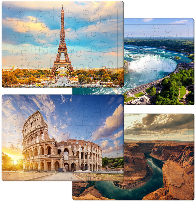에펠탑 콜로세움 나이아가라폭포 그랜드캐년 퍼즐 35피스 4종 1세트, 4개