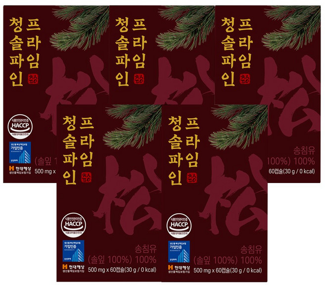 파인 솔잎농축 100%식약청인증 송침유 프리미엄 솔잎 농축액, 5세트, 60정
