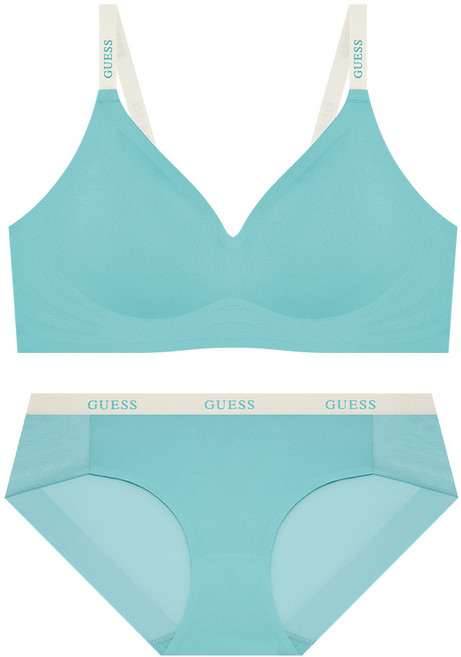 게스언더웨어 캐주얼 솔리드 프리컷 브라 팬티 세트 - 터키그린