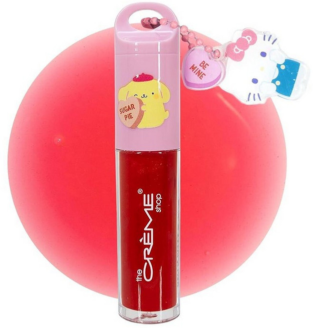 The Crème Shop x 헬로 키티와 친구들 x Sweethearts 틴트 립 오일 지속적인 수분 공급을 위한 호호바 오일 헬로 키티 참이 있는 키 체인의 립 오일, 키스해 주세요