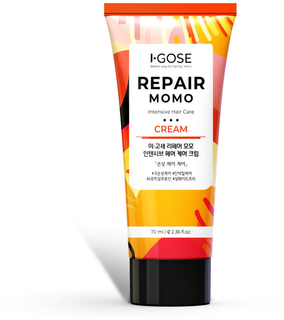 이고세 검정콩 단백질 설페이트 프리 극손상 두피 케어 리페어 모모 헤어크림 프루티 코튼머스크, 2개, 70ml