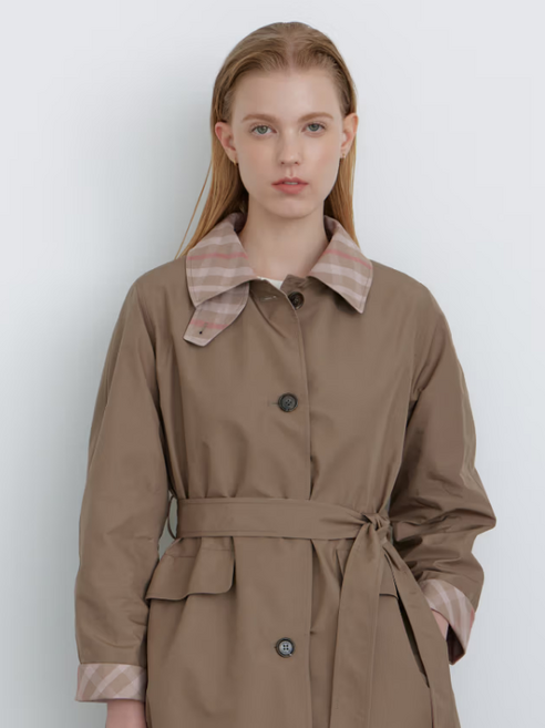 닥스 여성용 탈부착 울 베스트 체크타프타 이중지 맥트렌치 코트 DLCO4DE85