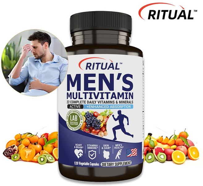 남성용 종합 비타민 | 22가지 비타민과 미네랄 복합체 | 에너지 증진 피로 해소 면역력 강화 | 60/120정 (병당), 120정 × 3개