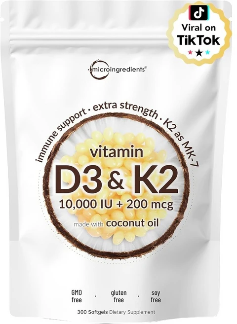Micro Ingredients 비타민 D3 K2 코코넛오일 600정소프트젤, 2개, 300정 - 쿠팡